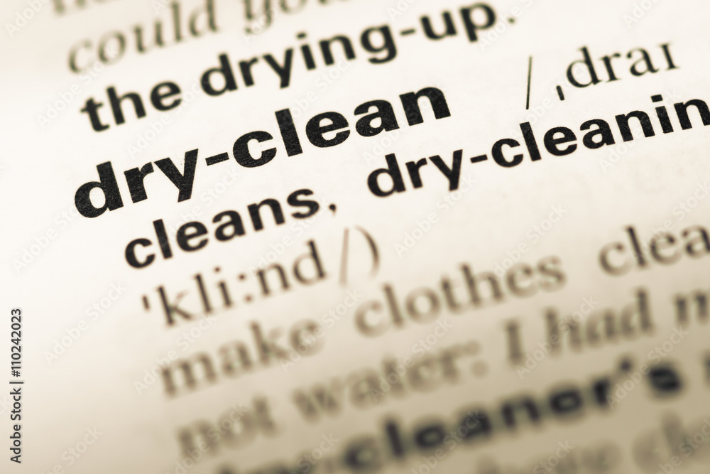 Close up of old English dictionary page with word dry clean Close up of old English dictionary page with word dry clean