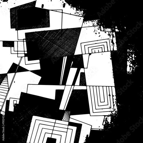 Abstract geometric background, monochrome ink drawing