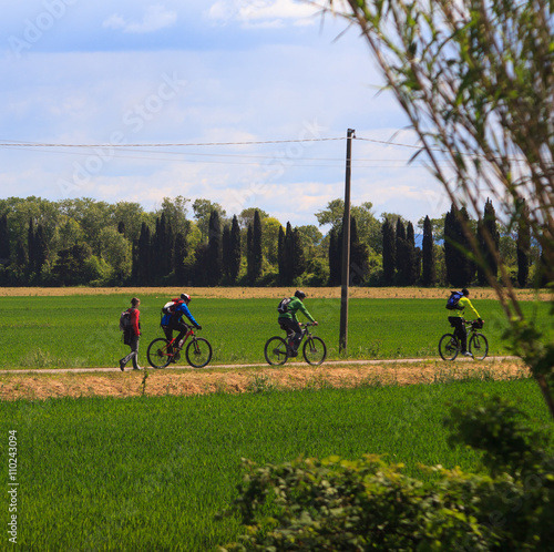 Cyclists in the nature reserve of the Isonzo river