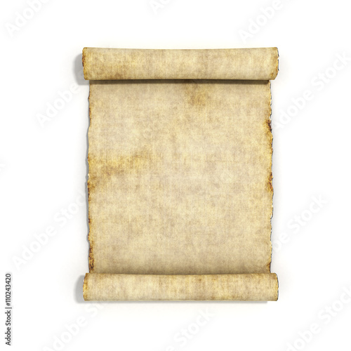 old papyrus scroll isolated on white background 3d illustration