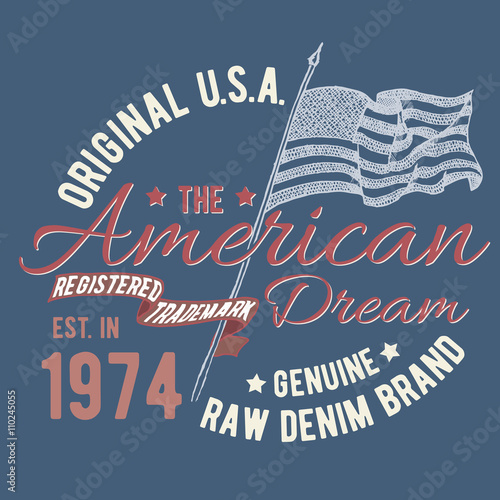 T-shirt typography design, USA printing graphics, typographic american vector illustration, united states graphic design for label or t-shirt print, Badge, Applique