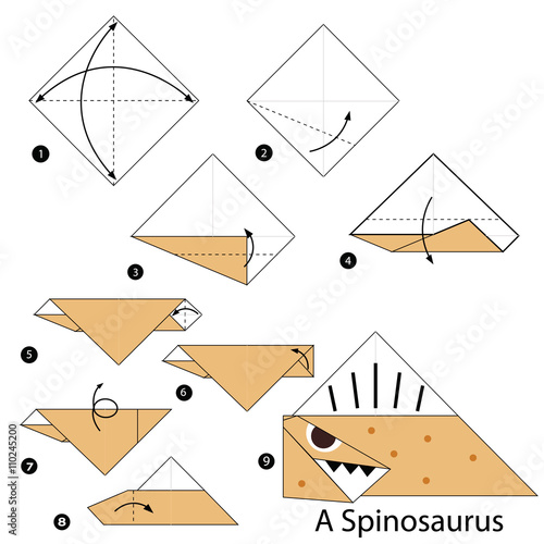 Step by step instructions how to make origami A Dinosaur.