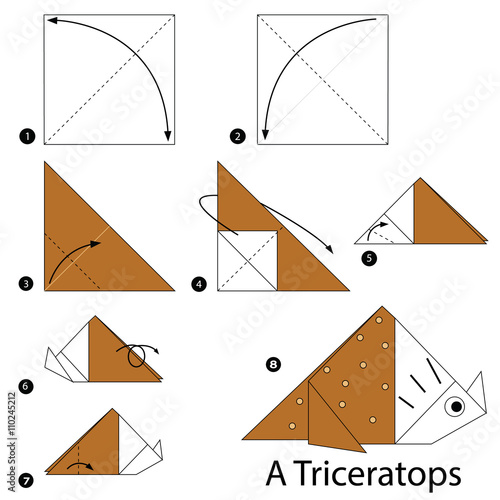 Step by step instructions how to make origami A Dinosaur.