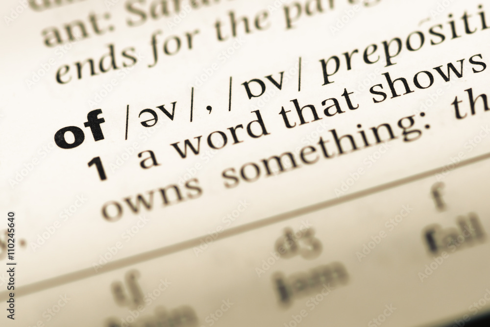 Close up of old English dictionary page with word of Close up of old English dictionary page with word of