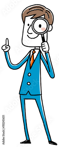 イラスト素材：虫眼鏡　ビジネスマン　全身
