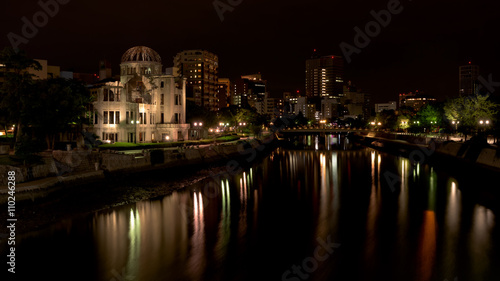 River near the Hiroshima Peace Dome at night