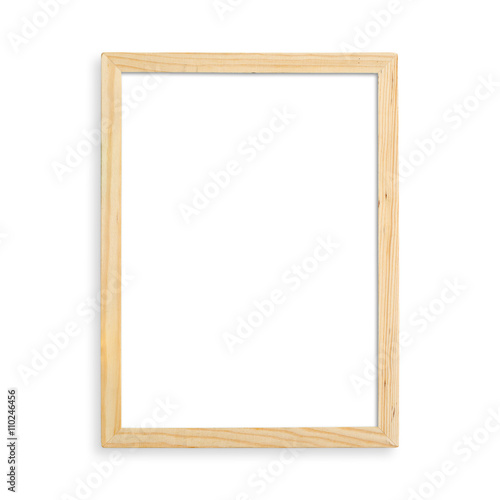 Wooden blank picture frame isolated on white background.