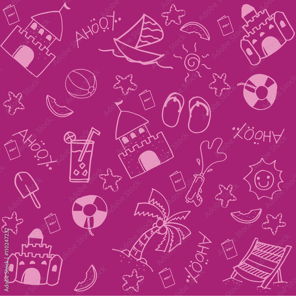 Set doodle art beach Set doodle art beach