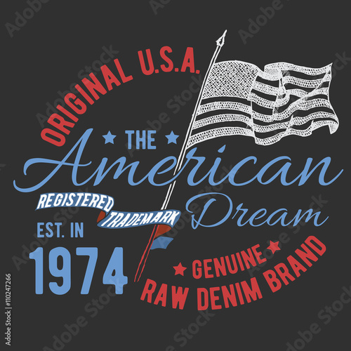 T-shirt typography design, USA printing graphics, typographic american vector illustration, united states graphic design for label or t-shirt print, Badge, Applique