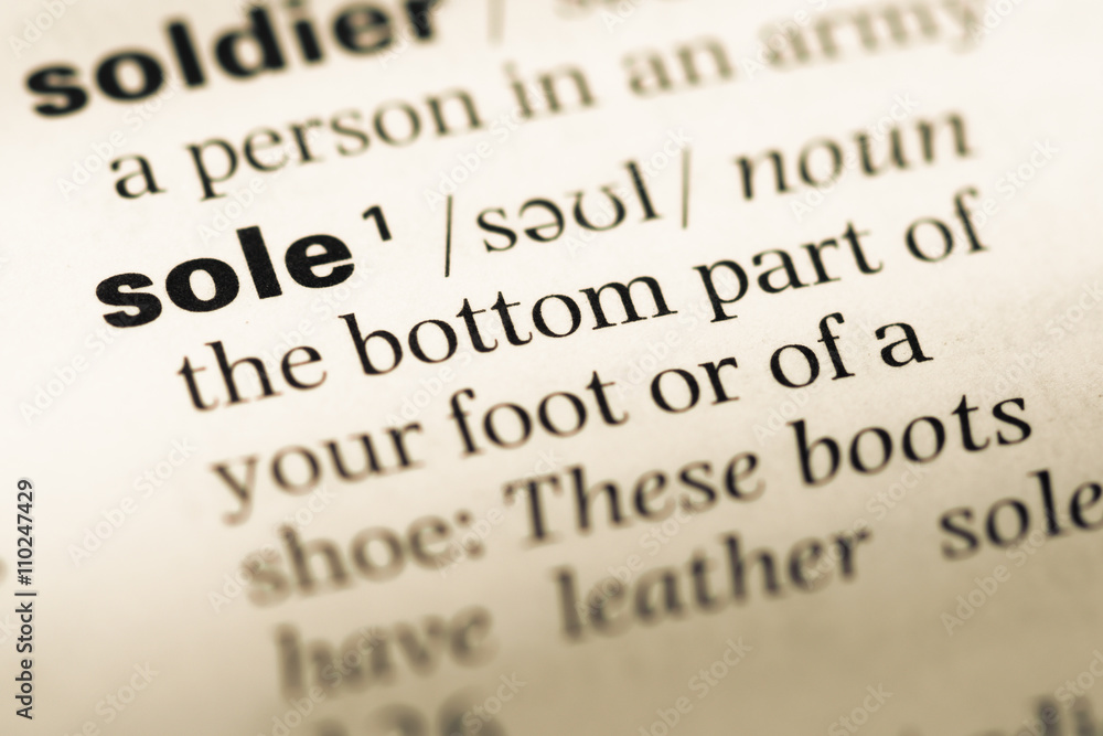 Obraz premium Close up of old English dictionary page with word sole