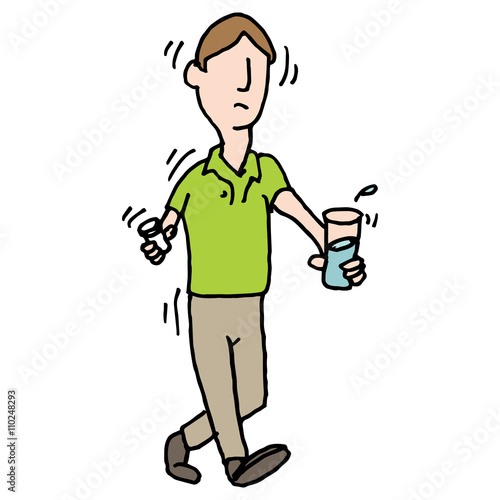 man shaking nervously taking pills medical problem