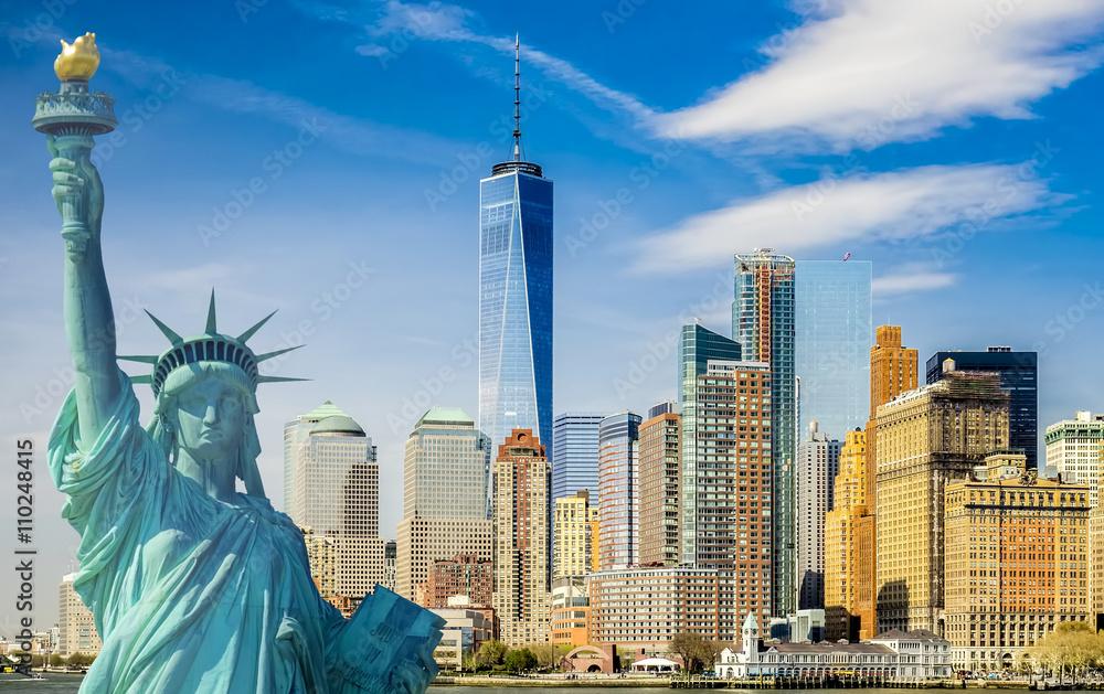 Fototapeta premium Nowy Jork gród, fotografia koncepcja turystyki statua wolności, panoramę Manhattanu