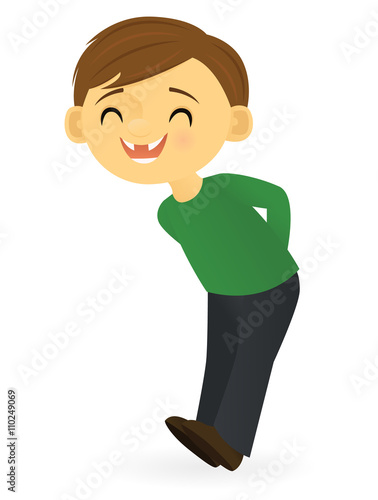 Happy smiling boy missing his two front teeth