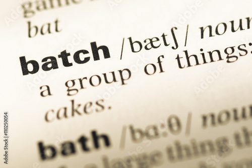 Photos Close up of old English dictionary page with word batch