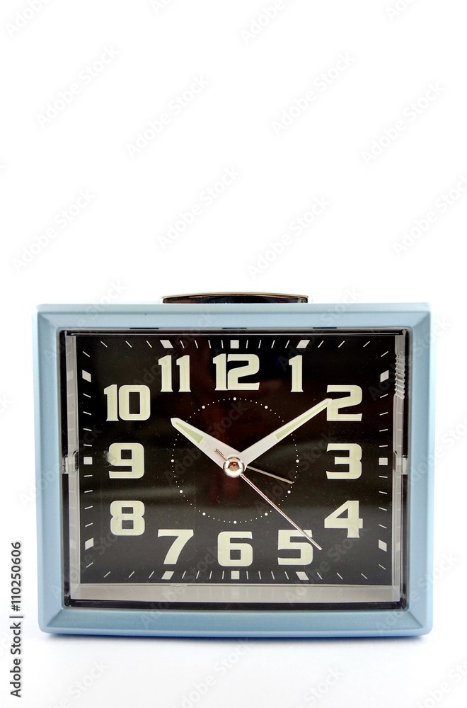 Retro blue clock on white background Retro blue clock on white background