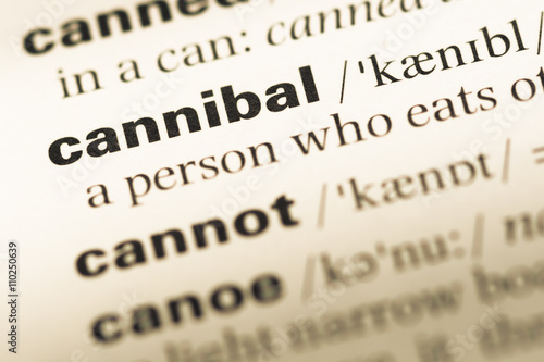 Photos Close up of old English dictionary page with word cannibal