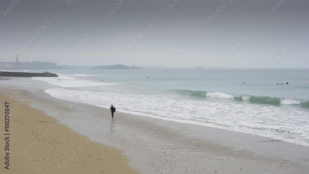 view of st-malo in France Brittany winter coast atlantic ocean beach 4k