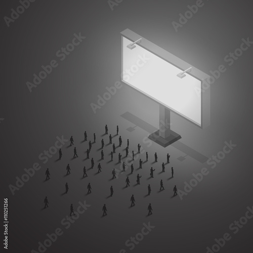 A group of people looking at the billboard. Isometric illustration vector EPS 10
