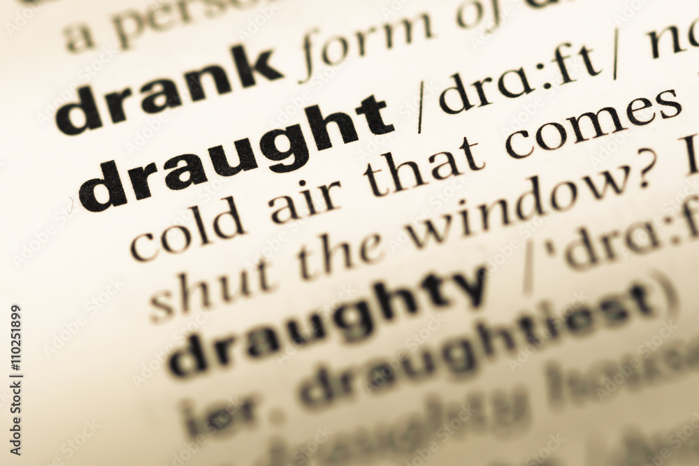 Obraz premium Close up of old English dictionary page with word draught