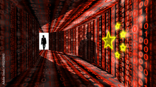 Canvas Print Elite hacker enters information corridor with digital red chines