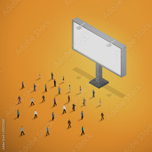 A group of people looking at the billboard. Isometric illustrati