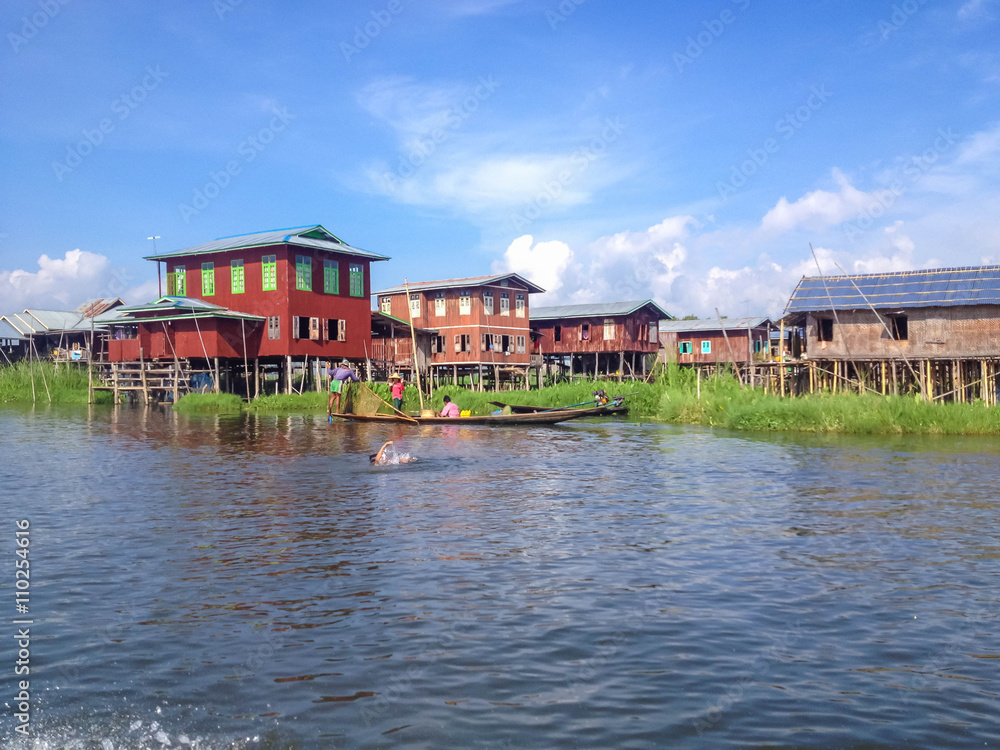 Floating house in Inle lake, Myanmar Floating house in Inle lake, Myanmar
