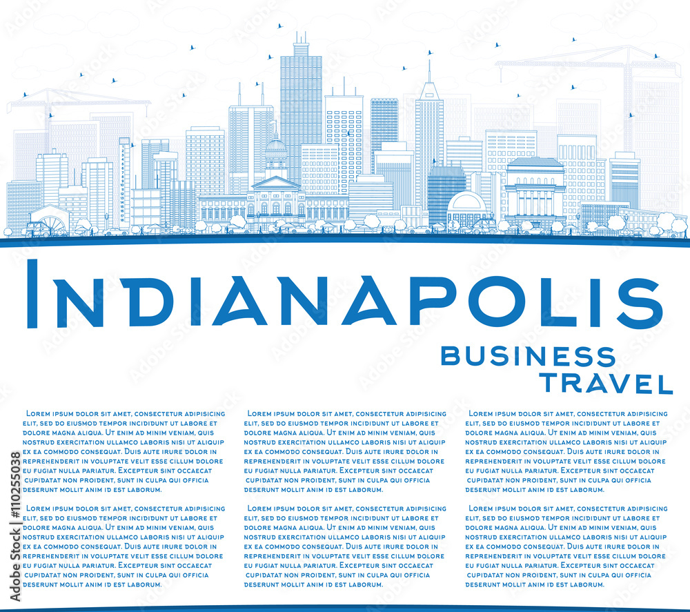 Outline Indianapolis Skyline with Blue Buildings and Copy Space. Outline Indianapolis Skyline with Blue Buildings and Copy Space.