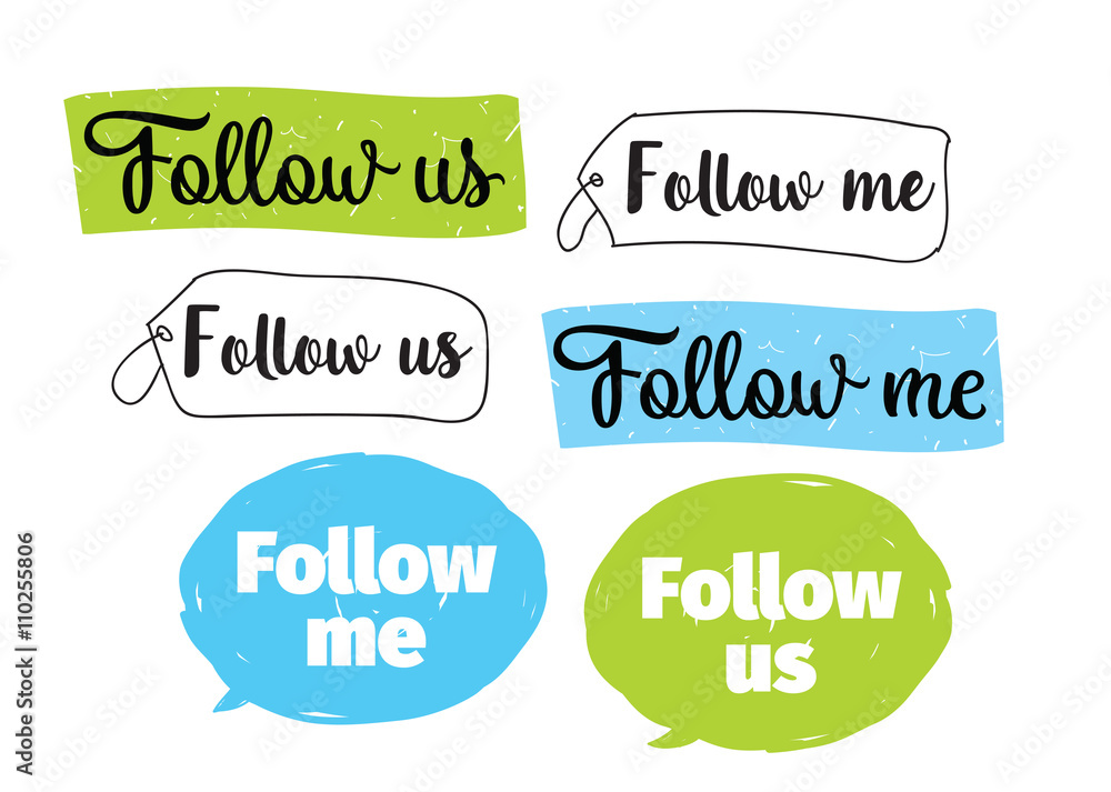 Follow me, follow us labels. Vector design - obrazy, fototapety, plakaty 
