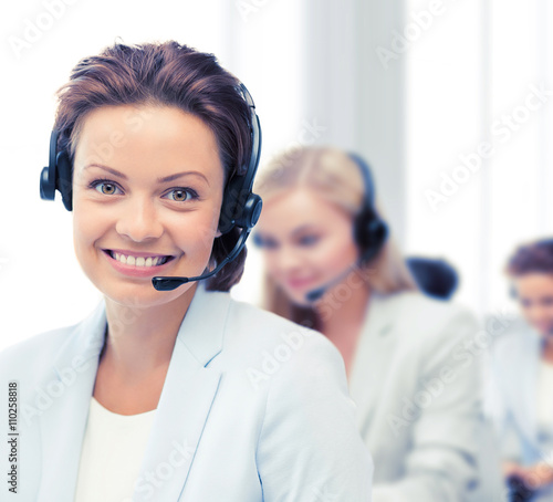 female helpline operator with headphones