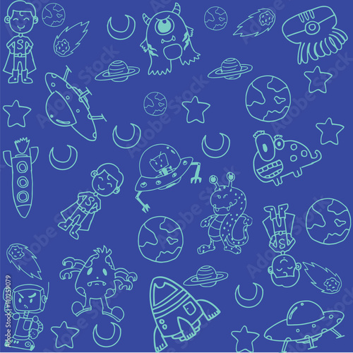 Astronaut and monster doodle art