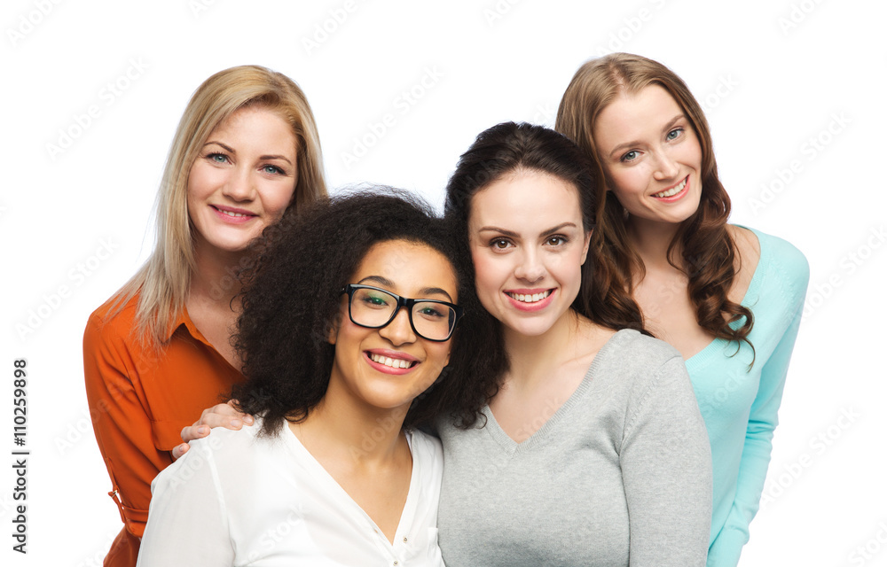 group of happy different women in casual clothes group of happy different women in casual clothes