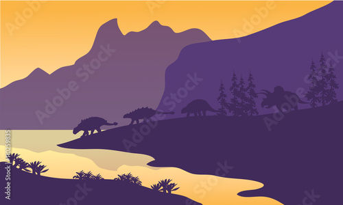 Ankylosaurus family of silhouette 