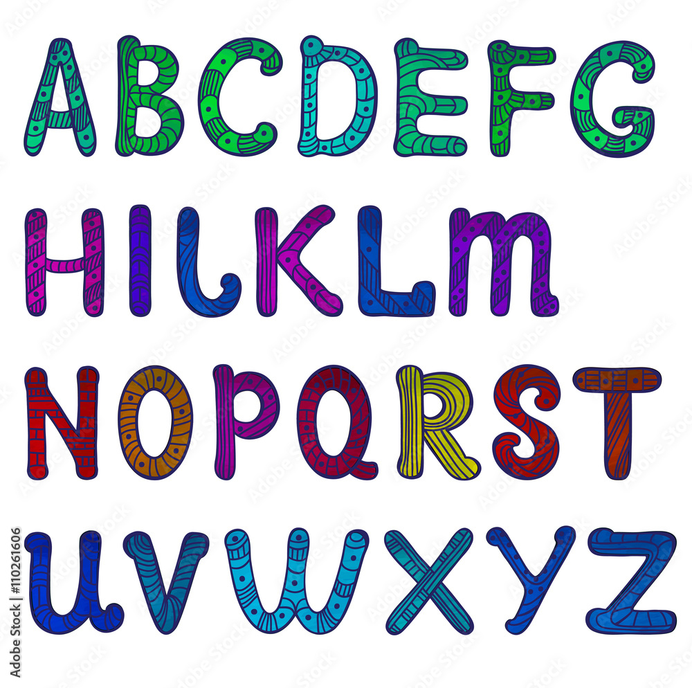 English alphabet letters in patterns on a white background English alphabet letters in patterns on a white background