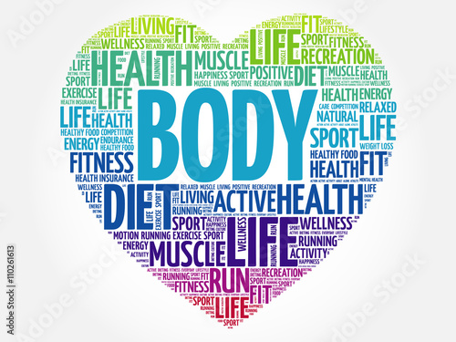 BODY heart word cloud, fitness, sport, health concept