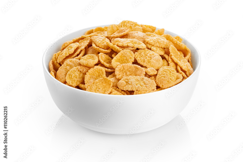 Bowl with cornflakes isolated on white background. Bowl with cornflakes isolated on white background.