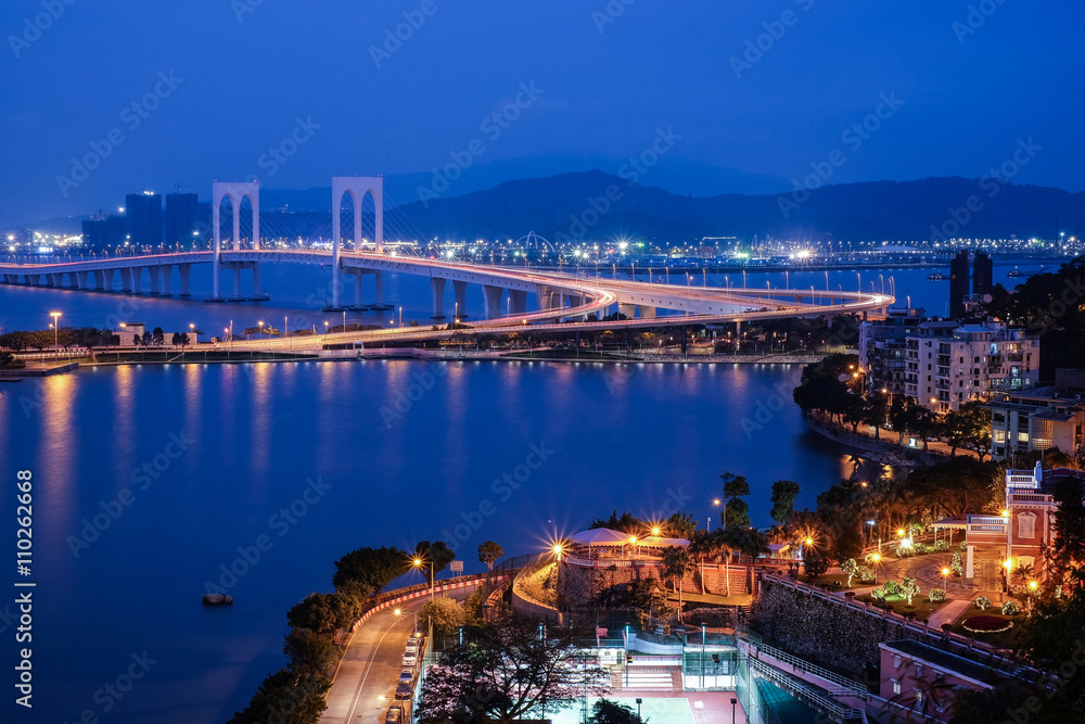 Bridge in Macau view at night..