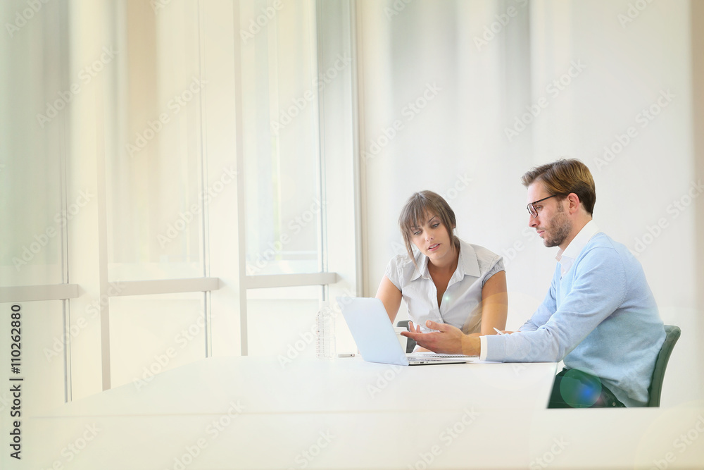 Business partners working on project, copyspace Business partners working on project, copyspace