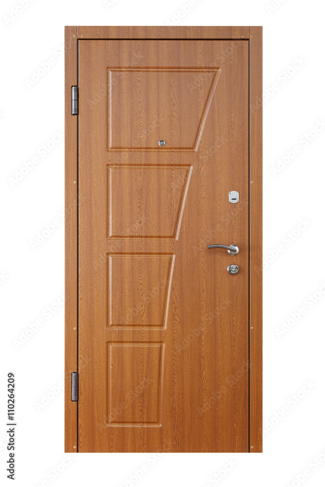Brown alder wood closed door isolated on white Brown alder wood closed door isolated on white