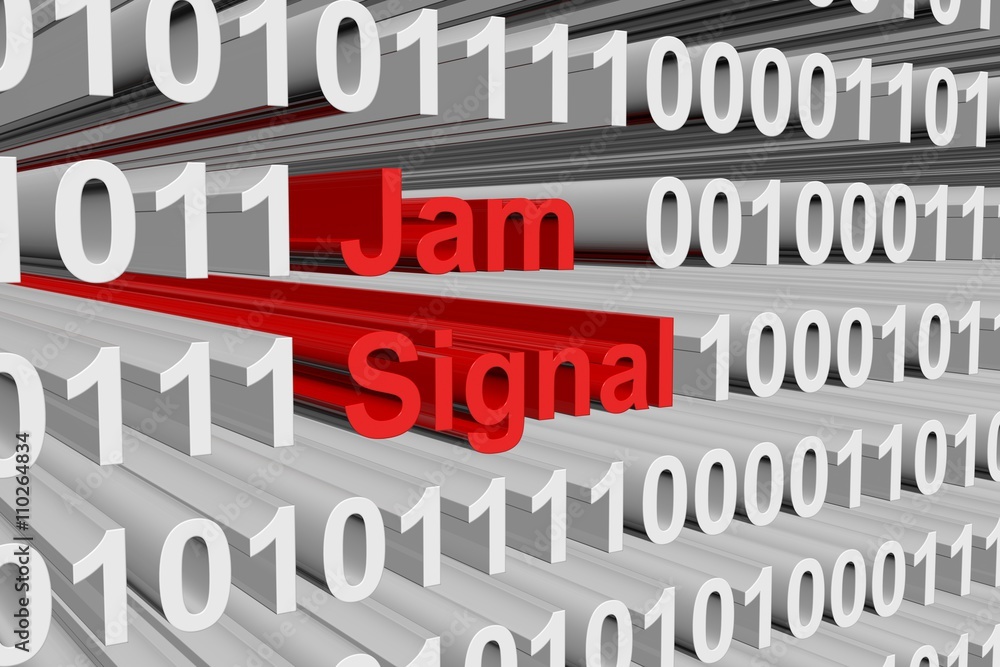 Jam signal as binary code, 3D illustration