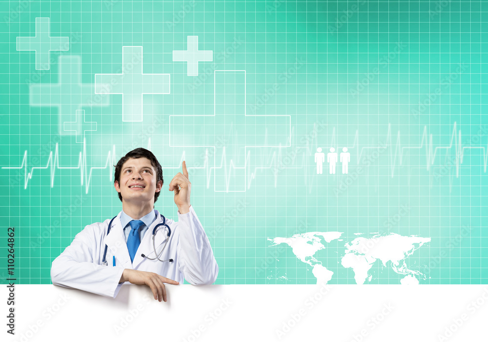 Doctor with banner Doctor with banner