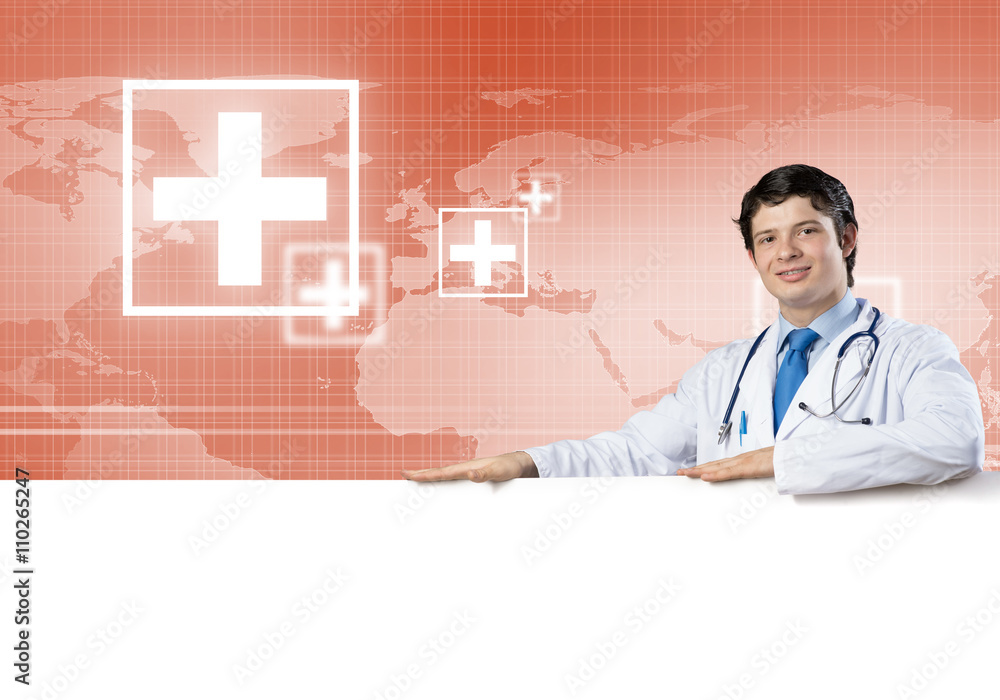 Doctor with banner Doctor with banner