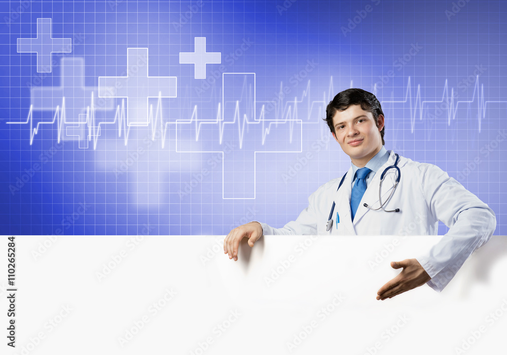 Doctor with banner Doctor with banner