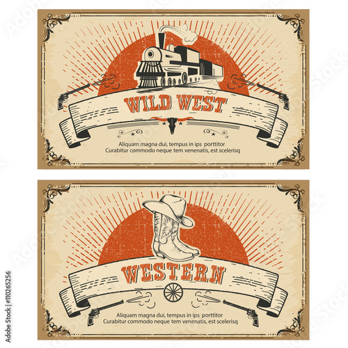 Vintage frame western cards.Vector illustration