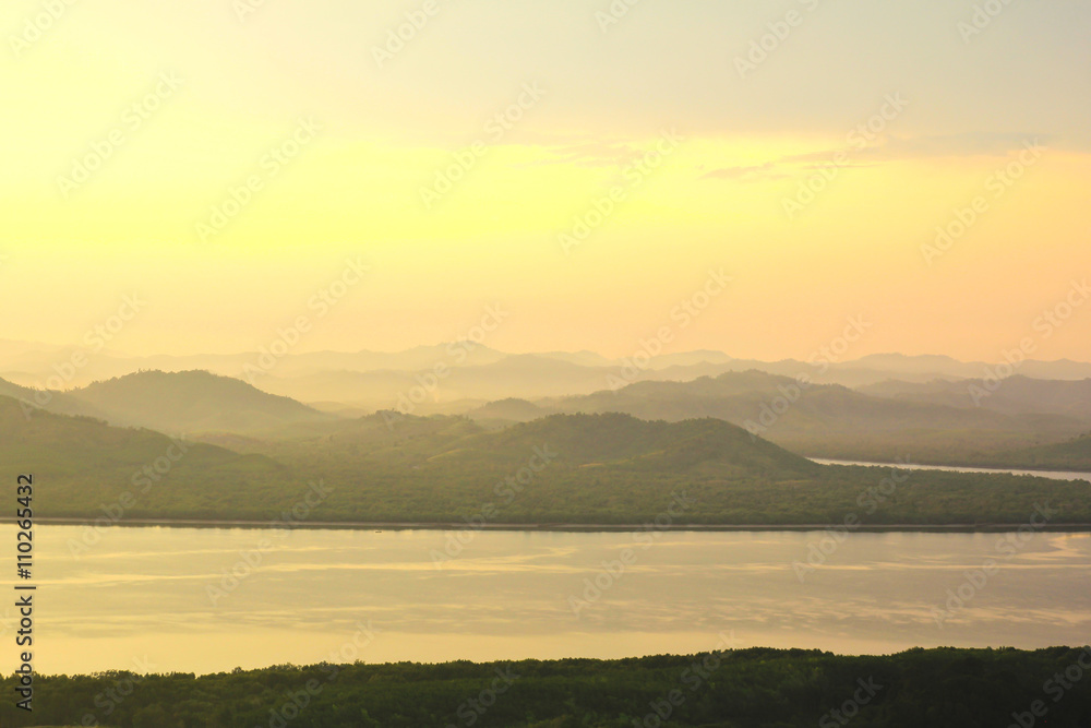 Sunset at scenic point of Khao Fha Chee, Ranong,Thailand.