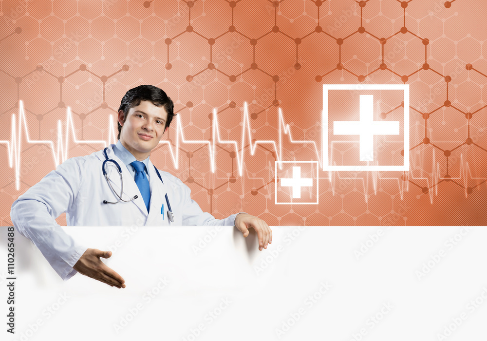 Doctor with banner Doctor with banner