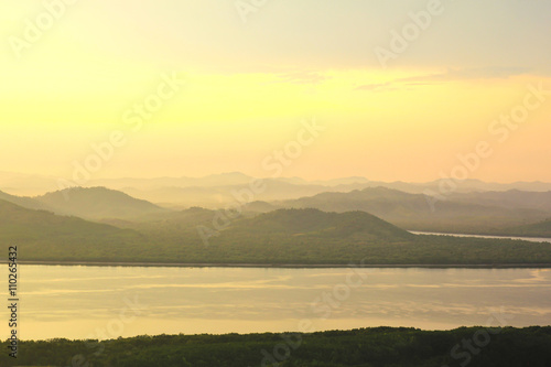 Sunset at scenic point of Khao Fha Chee, Ranong,Thailand.