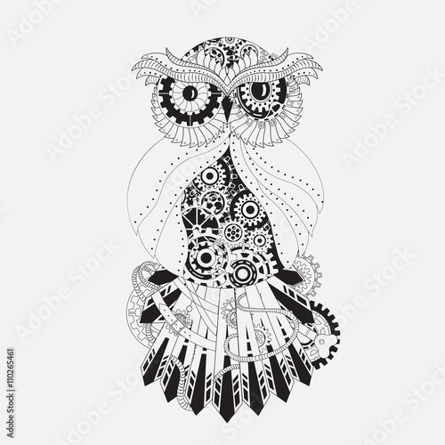 Steampunk owl with gear
