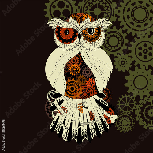 Steampunk owl with gear