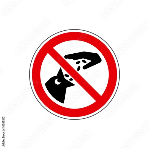 STOP! Don't feed the animals sign. Vector. The icon with a red sign on a white background. For any use. Zoos / parks. Warns.