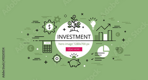 Ivestment. Flat thin line vector hero banner